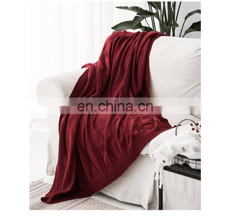 RAWHOUSE hot sale Ivory white Claret Navy blue knitted cotton blanket