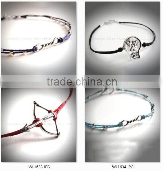 2015 Newest wax cord braid rock bangle heavy metal ancient charm bracelet for men