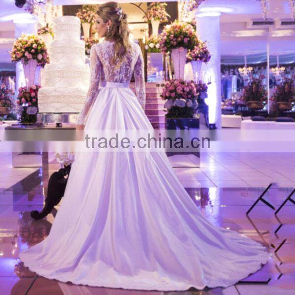 Abiti da sposa 2016 A Line Long Sleeve Lace Wedding Dress Winter Lace Bridal Gown Scoop Zipper Vestido novia