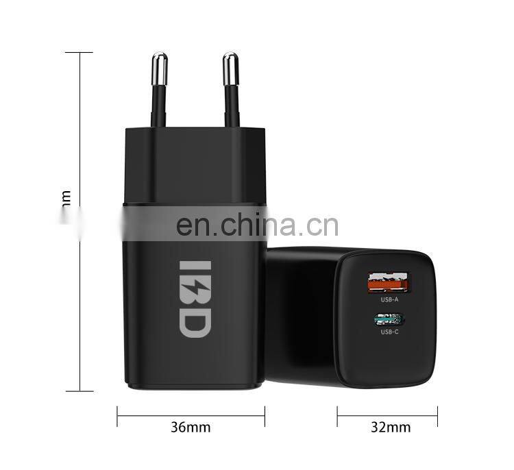 2021 New Trend 2 Charging Port USB A + USB C PD20W Wall Charger QC3.0 USB Charger Adapter for phone 12