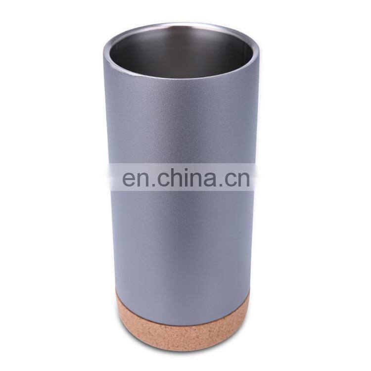 Slender stainless steel coffee tumbler vacuum Insulated tea mug with Oak bottom
