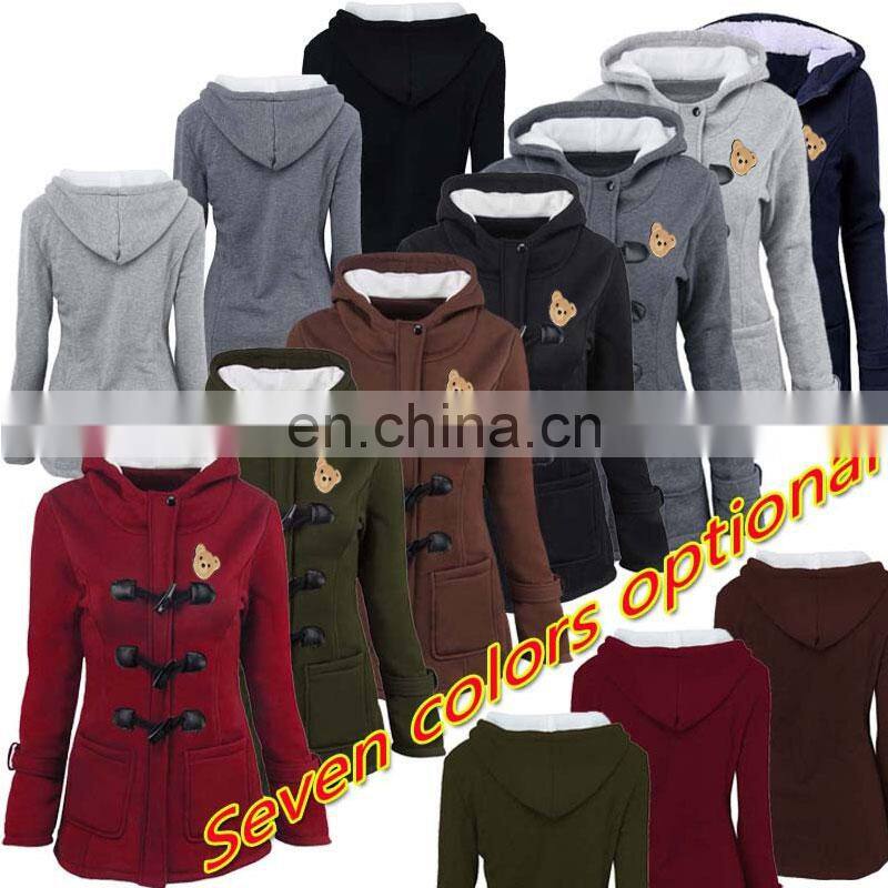 Wholesale custom ladies plus size casual blouse crop horn buckle zipper cardigan outer DIY guillotine bear hoodie S-5XL