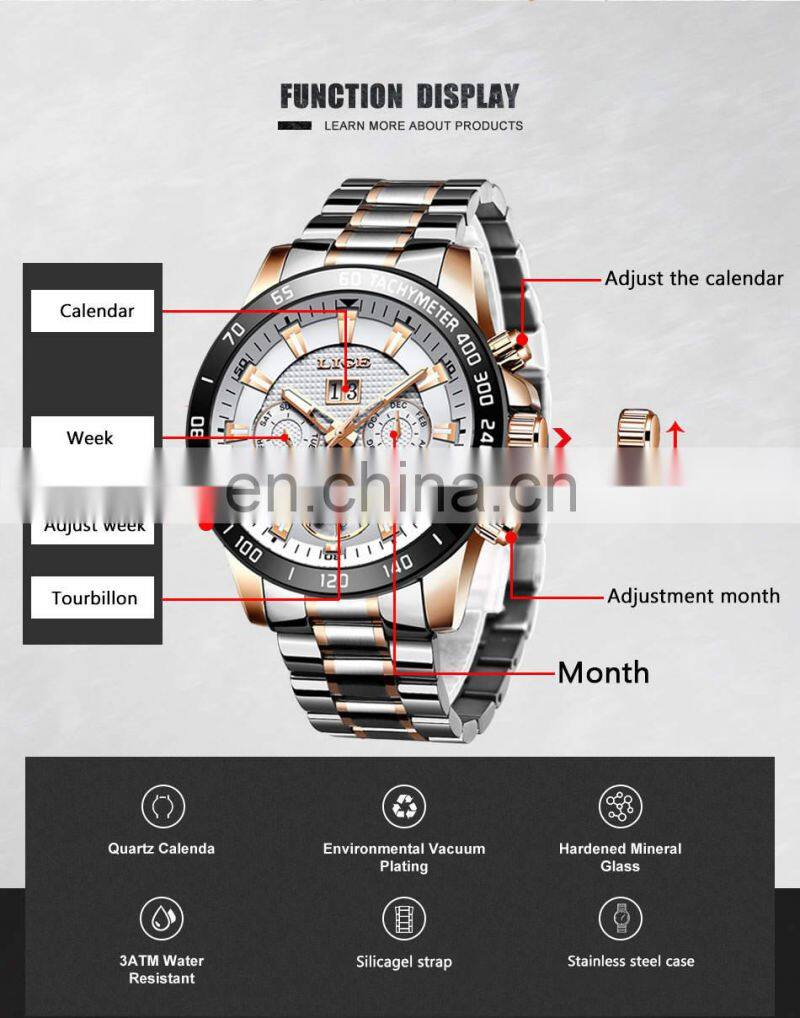 LIGE 10034 Mens Quartz watch Automatic Mechanical Wristwatches Stainless Steel Watch Mens