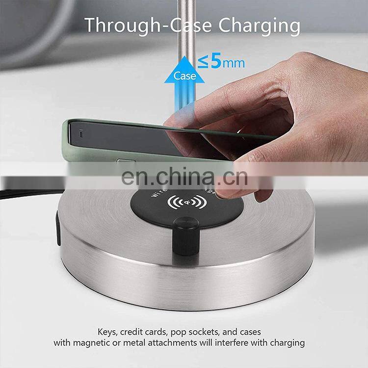 Edison Metal Base Office Lights Reading Desk Light LED Nightstand Desk Table Lamp with qi 5v induction Wireless Charger charging