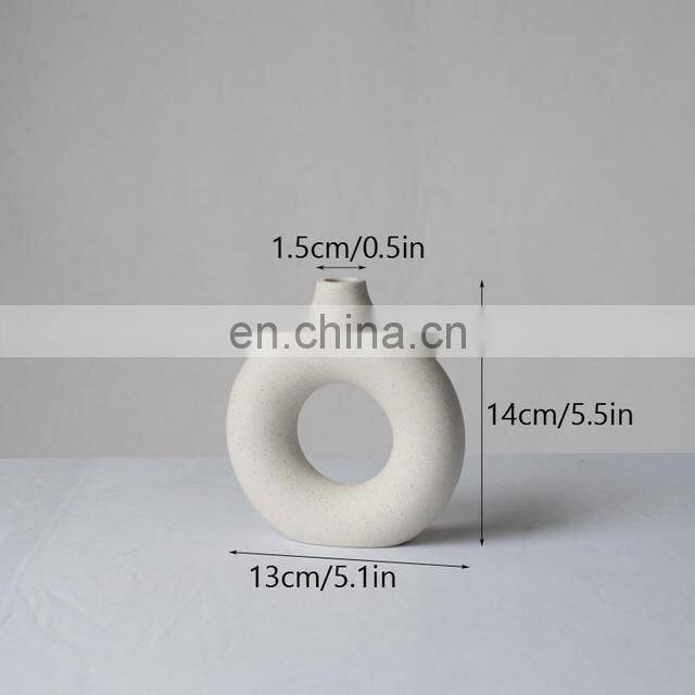 Black Circular Hollow Ceramic Vase Donuts Nordic Flower Pot Home Decoration Accessories Office Living Room Interior Decor