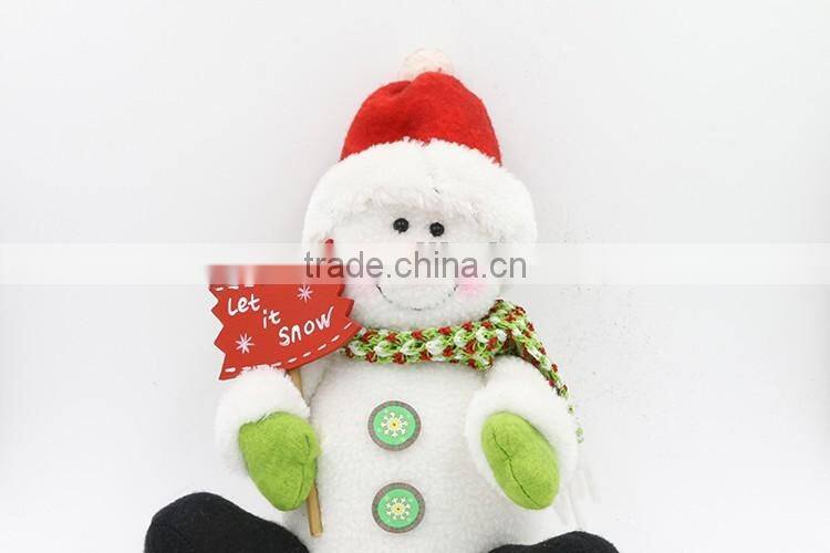 Sitting Snowman Stuffed Plush Toy With Fleece For Christmas Decoration
