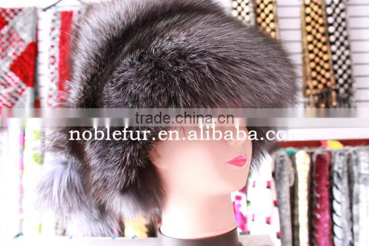 high thickness silver fox fur hat windproof headwear with long tail