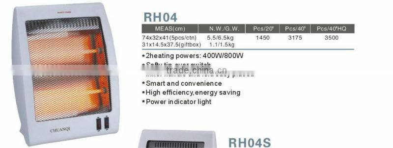 2heating 400W/800W CE/GS/ROHS safety tip over swtich/ inner handle /power indicator light electric heater quartz heater for home