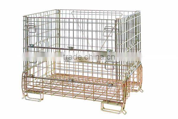 Industrial stackable foldable storage metal wire mesh containers
