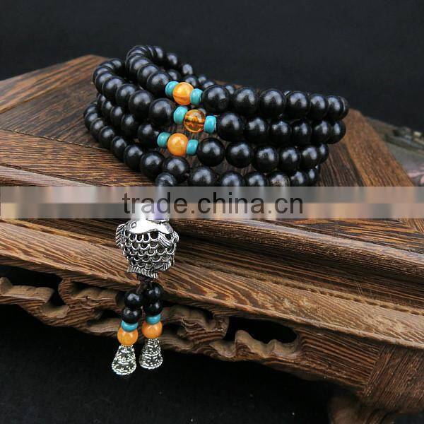 6mm Tibetan Buddhism 108 black sandalwood Prayer Bead Mala Necklace