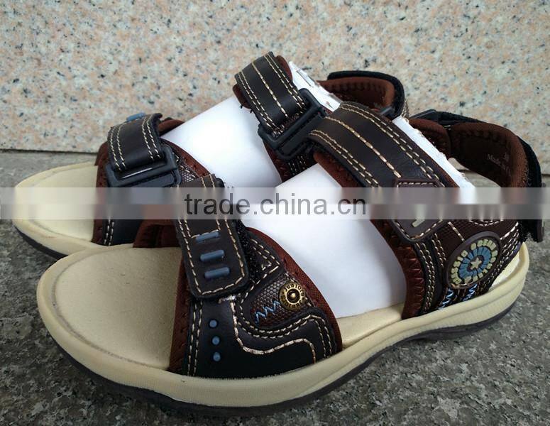 new design genuine leather brown boys sandals for summer