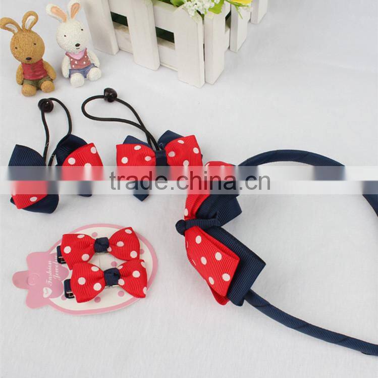 1headband+2hair clips+2 ponlytailer fashion children polyester ribbon hair accessories girl hair ornament yiwu headwear new