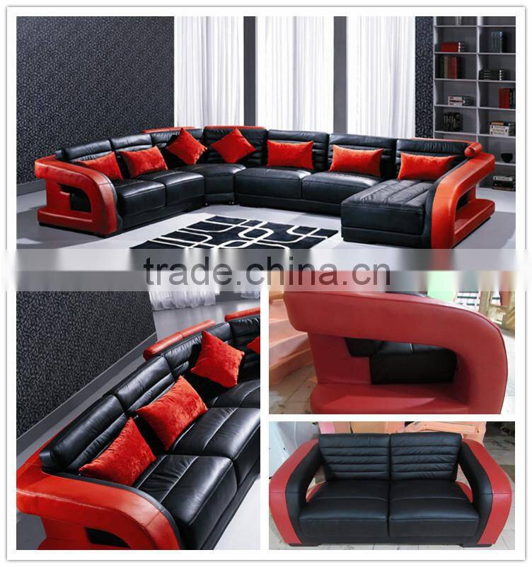 Black and red U shaped leather china sofa