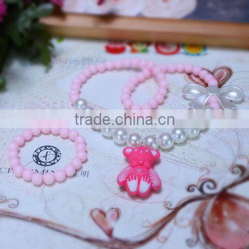 2014 colorful fashion bear pendant pearl necklace designs