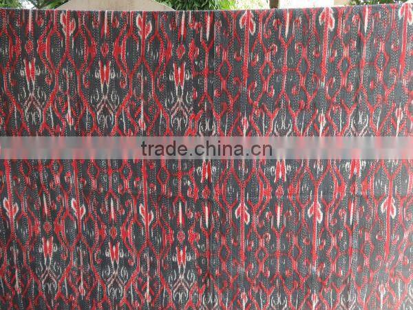 Ikat Kantha Handmade Quilt, Printed Cotton Designer Bedspread
