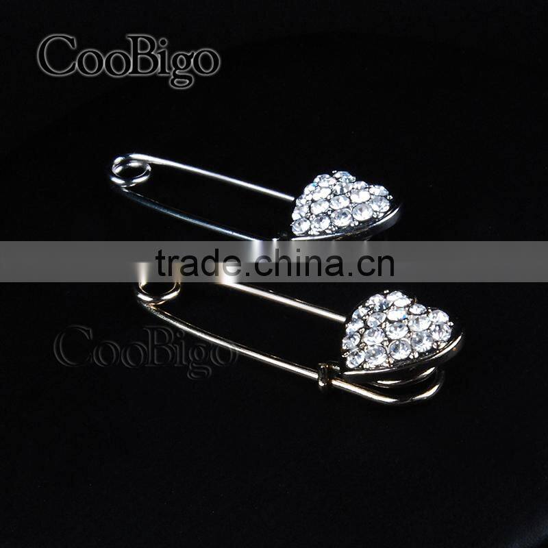 Beautiful Jewelry Rhinestone Heart Design Pin Brooch Girls Dresses Hijab Scarf Wedding Party Gift Appreal Promotion Accessories