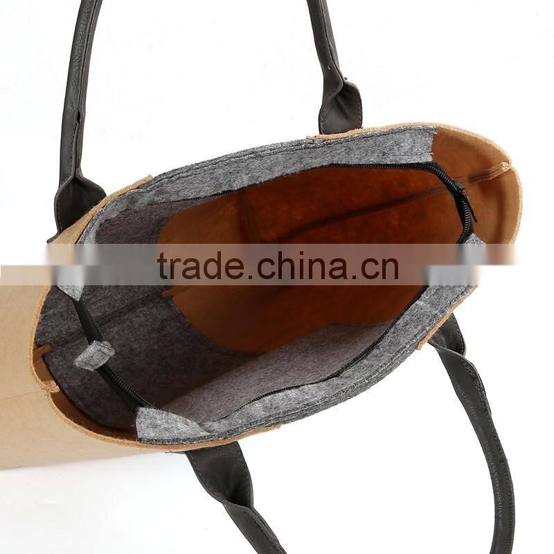 Women Famous Brand Japanese Style Simple Design Patchwork Shoulder Bag Shopping Bags Tote Wool Felt Handbags