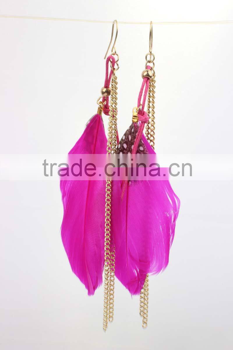 wholesale long feather earring, newest design long feather earrings for girl