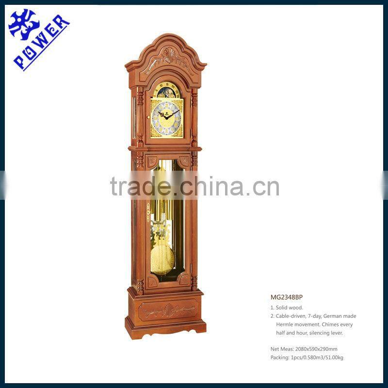 Traditional arts grandfather clock Solid wood Strikes every half and hour German made Hermle movement MG2106BP