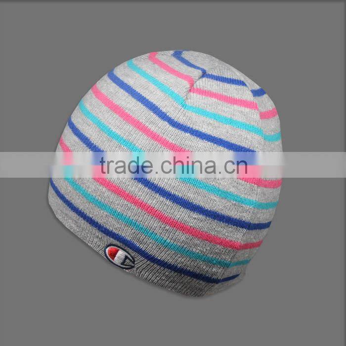 CUSTOM RED AND WHITE STRIPED BEANIE HAT WITH EMBROIDERY