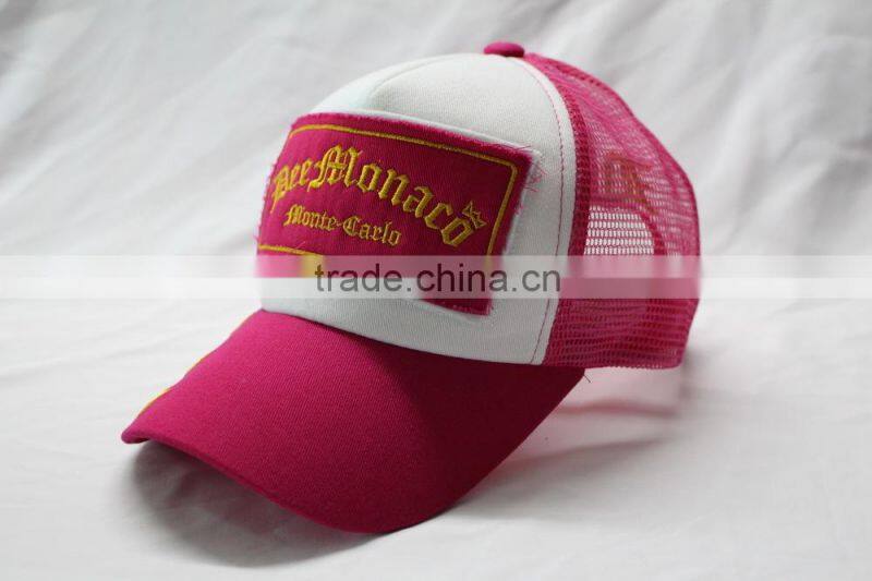 Custom embroidery patch trucker cap with Gold stitching