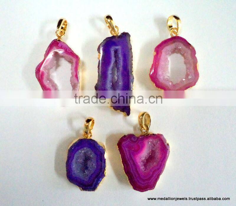 Agate Slice Vermeil Plated Fashion Jewelry Druzy Pendants