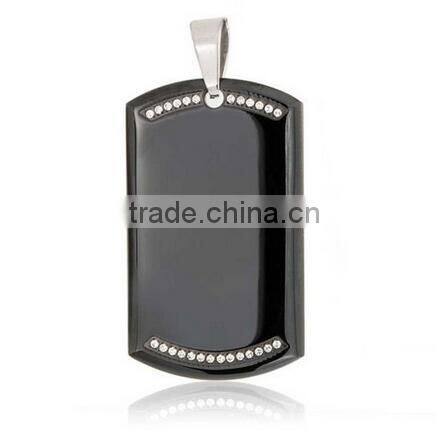 CNC white stone black plated pendant men's stainless steel pendant jewelry can be custom