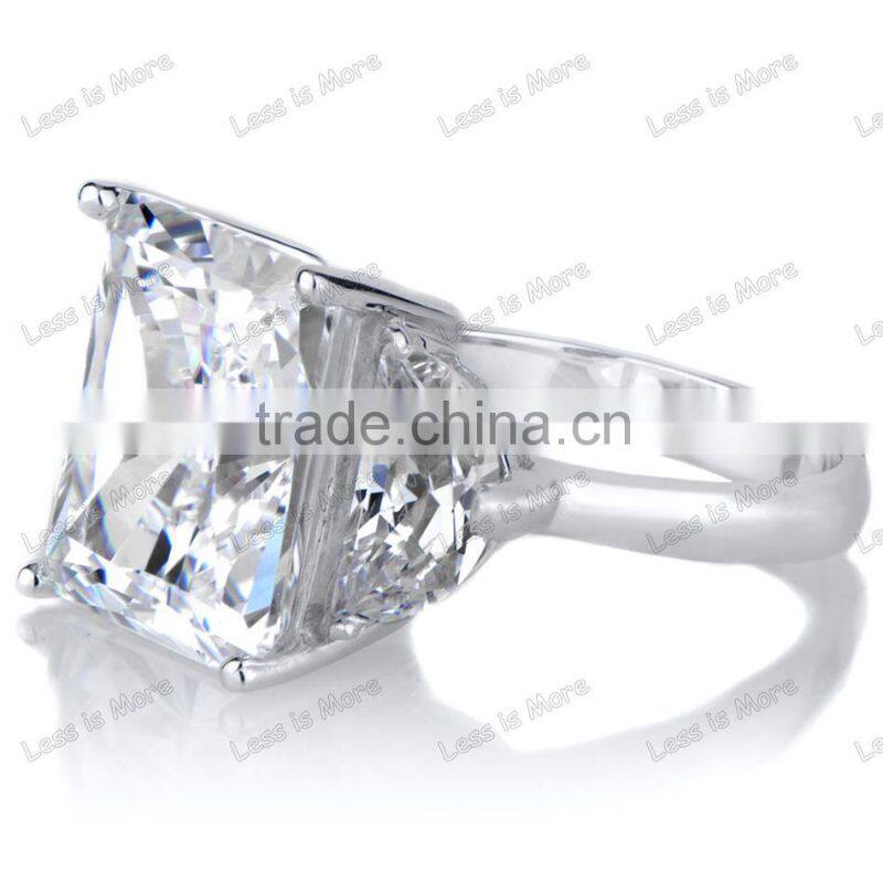 Fashion Alette's Emerald Cut white gold CZ Engagement Ring