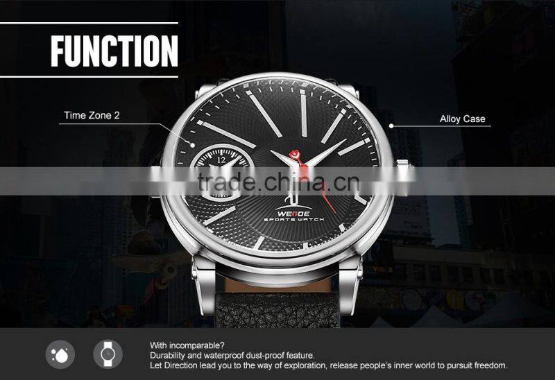 WEIDE Quartz Stainless Steel Watch Water Resistant Watch Military Business Genuine Leather Watch Strap Mens Watch