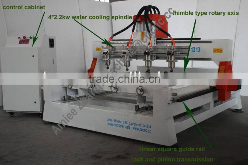 4 Spindles 4 Axis CNC Router With Moving Table Original 4 Axis NcStudio Controlling 1300*130mm ZK-1313-4