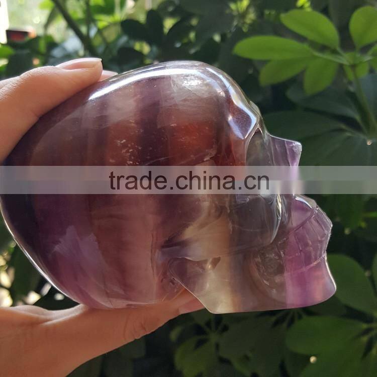 Top Quality Purple Fluorite Quartz Crystal Skull for Halloween Gifts