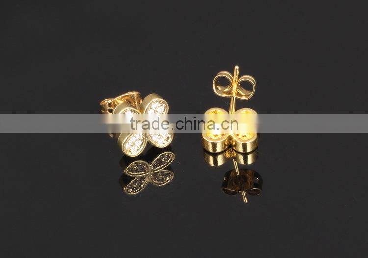 KSTONE 2015 new arrival women brand four Leaf Clover 18k Gold Plated Crystal Stud Earrings