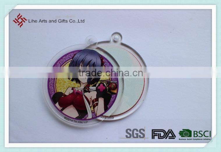 Manufacture acrylic material cartoon sex girl round keychain