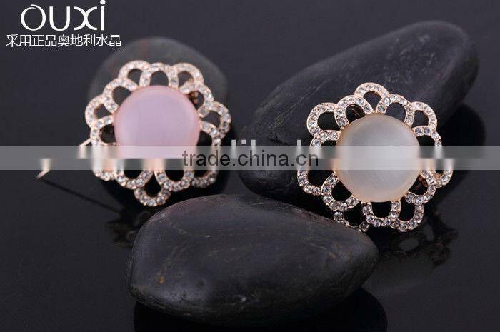 OUXI pink opal flower 60061 crystal rhinestones high heel shoe brooch pin 60061