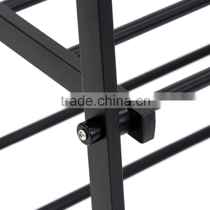 Black Metal Coat Hat Rack 2-tier Garment Drying Rack Clothes Shoe Organizer