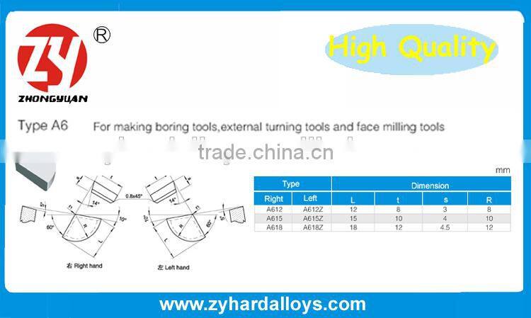 YG6 sintered type A carbide brazed tips