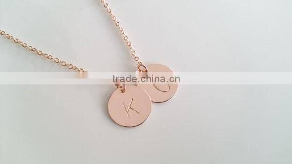 Rose Gold Letter Necklace Christmas Bridesmaid Gift Dainty Monogram Charm Delicate Disc Initial Necklace
