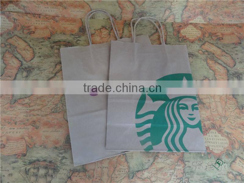 Take away brown food grade kraft paper bag with handle