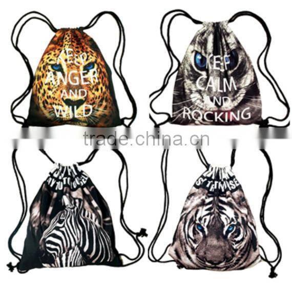 Foldable Tiger Zebra girls 3D printing animal draw string canvas Back pack bag