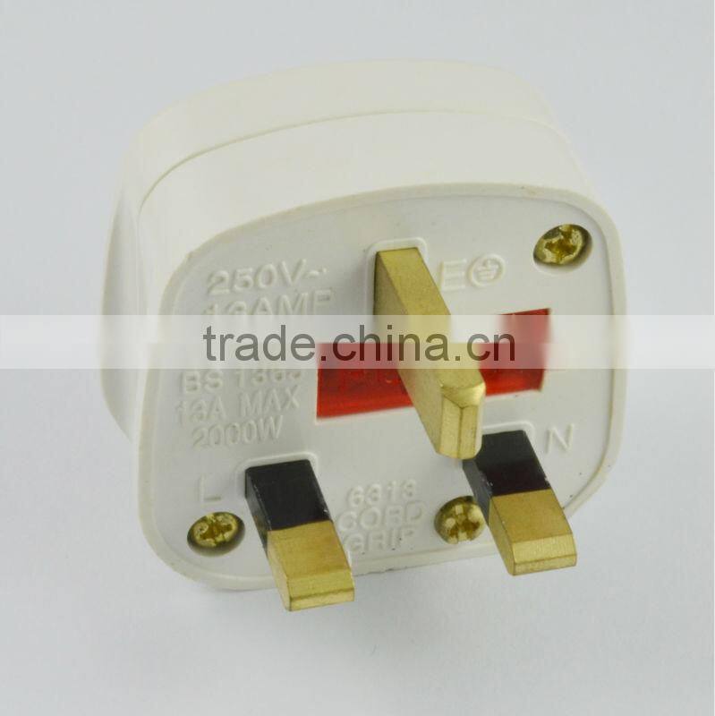 Hot selling cord plug uk 3 pin 13a plug with switch and LED light