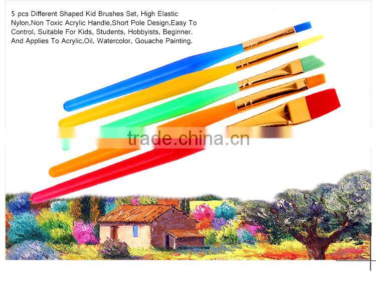 Cheap Wholesale Nontoxic Gold-Plated Ferrule Kid Plastic Paint Brush, Fine Quality Nylon Flat Paint Brush Children Drawing Set