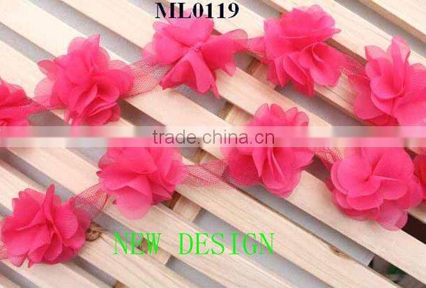 19colors Barcode bud silk chiffon flowers lace trimming
