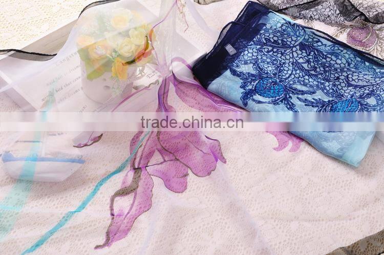 Spring Summer New Women's Georgette Chiffon Flower Printed Scarf Wraps Shawl Stole Soft