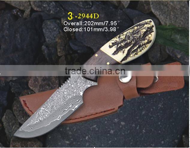 OEM handmade Damascus collection folding knife, mountain hiking small knife, natural wood handle