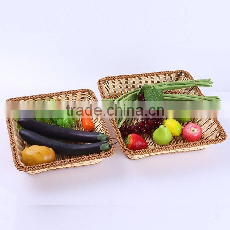 Custom size supermarket display rack used exquisite woven square shape fruit vegetable plastic wicker basket
