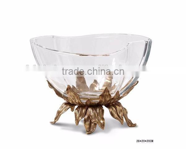 Ornate Crackle Crystal Footed Bronze Mounted Planter, Hand Engraved Crystal Vase With Bronze Casting Dragonfly Base