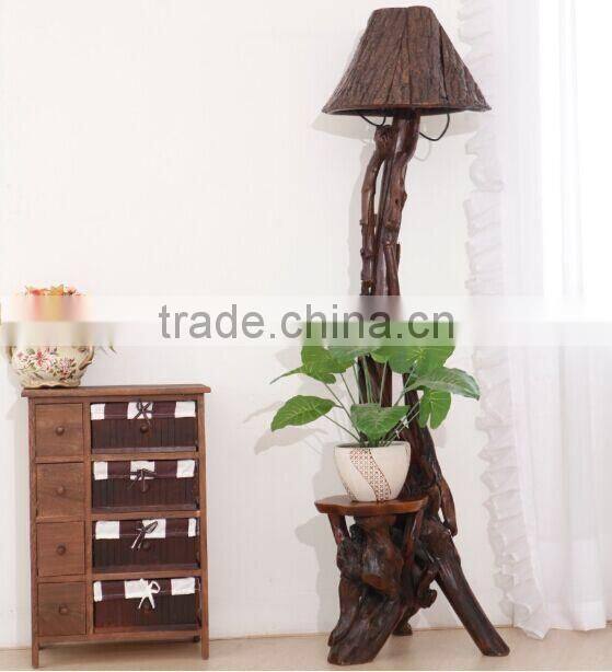 Southeast Asia Style Root Carved Floor Lamp, Unique Design Wood Carved Standard Lamp with Bark Lampshade (BF01-X1166)