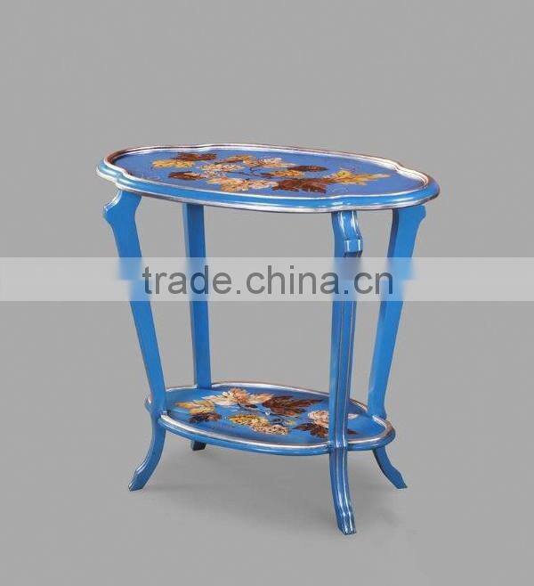 Exquisite Seasell Mosaic Inlay Oval Shaped Tea Table, Classical Living Room Coffee Table, Hand Painted Wooden Decor Coffee Table