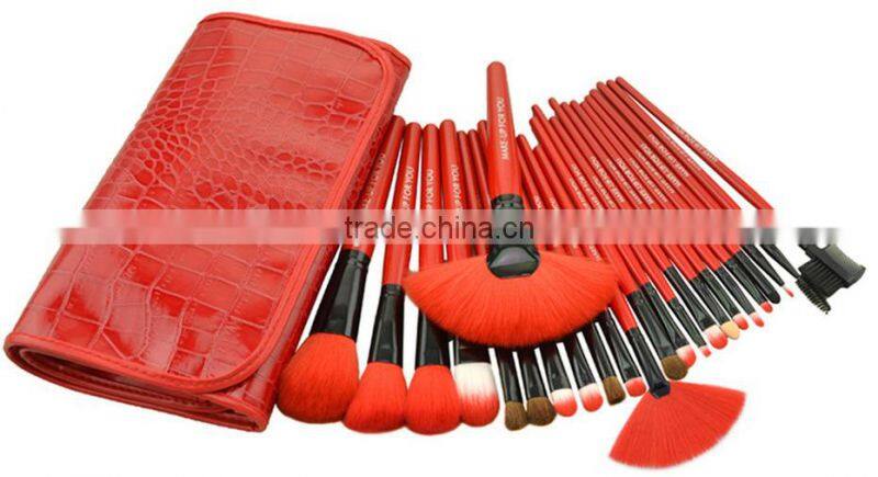 Popular Hot Selling 24 in 1 Make-Up Brush Set Red High Quality Comestic Brush With CROCO Bag For Brushes