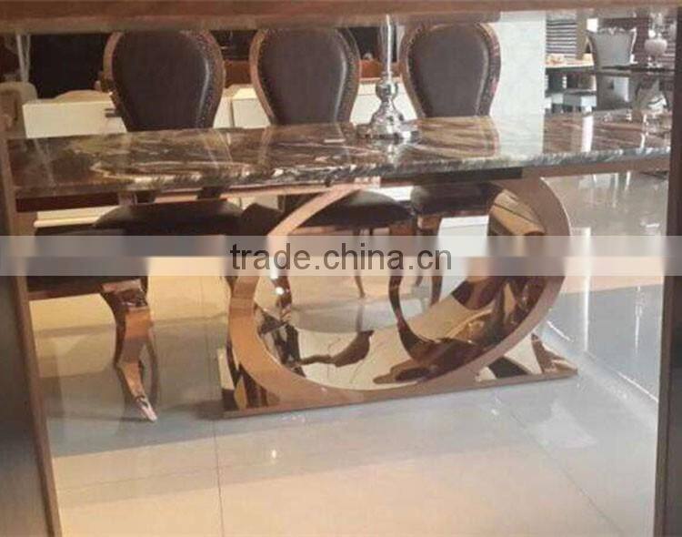 Luxury stainless steel base natural stone marble top dining table/set furniture